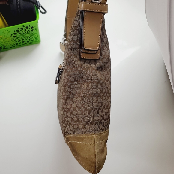 COACH East-West Jacquard Signature Suede Shoulder Bag Hobo Purse F11395 Handbag - Picture 13 of 16